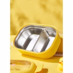 Cutie pentru Pranz sau Gustari, Flippy, cu Doua Compartimente, Model Ratusca, pentru Copii si Adulti, Etansare, PP, Perfect pentru Scoala si Birou, 1000 mL, 22.5x14.5x8 cm, Galben - imagine 11