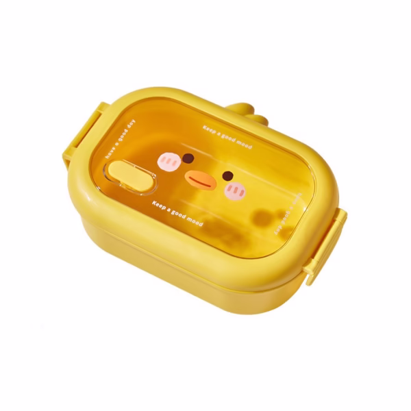 Cutie pentru Pranz sau Gustari, Flippy, cu Doua Compartimente, Model Ratusca, pentru Copii si Adulti, Etansare, PP, Perfect pentru Scoala si Birou, 1000 mL, 22.5x14.5x8 cm, Galben - imagine 1