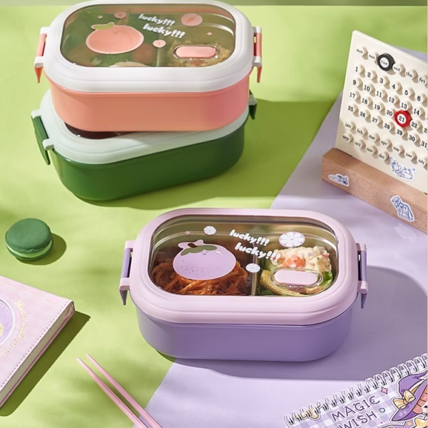 Cutie pentru Pranz sau Gustari, Flippy, cu Doua Compartimente, pentru Copii si Adulti, Etansare, PP, Perfect pentru Scoala si Birou, 1000 mL, 22.5x14.5x8 cm, Mov - imagine 11