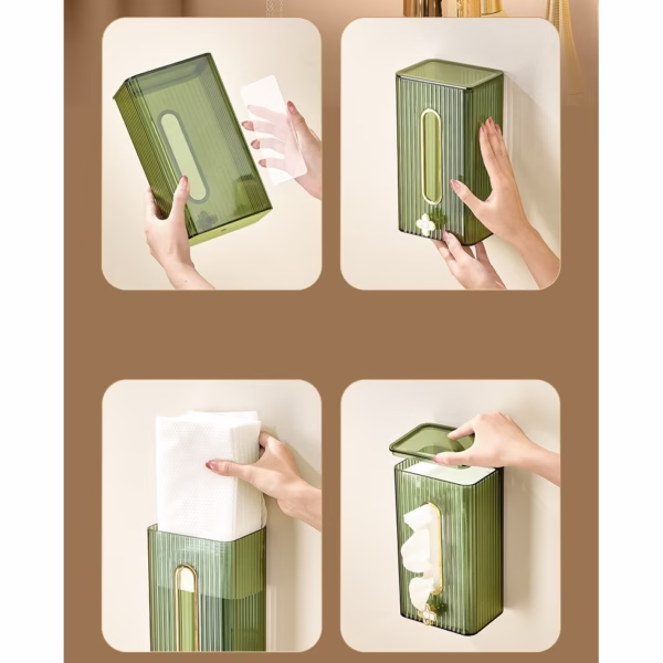 Cutie suport servetele eleganta Flippy, cu montare pe perete sau dulap, material plastic dur, 21.3 x 8.7 x 12 cm, verde - imagine 2