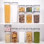 Cutii de depozitare alimente, Flippy, Set din 14 Cutii pentru Condimente, Cereale, Cutii pentru Bucatarie, din Plastic PP, Cutii Alimentare, Diferite Dimensiuni, Transparente - imagine 2