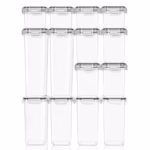 Cutii de depozitare alimente, Flippy, Set din 14 Cutii pentru Condimente, Cereale, Cutii pentru Bucatarie, din Plastic PP, Cutii Alimentare, Diferite Dimensiuni, Transparente - imagine 3