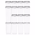 Cutii de depozitare alimente, Flippy, Set din 15 Cutii pentru Condimente, Cereale, Cutii pentru Bucatarie, din Plastic PP, Cutii Alimentare, Diferite Dimensiuni, Transparente - imagine 2