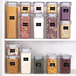 Cutii de depozitare alimente, Flippy, Set din 15 Cutii pentru Condimente, Cereale, Cutii pentru Bucatarie, din Plastic PP, Cutii Alimentare, Diferite Dimensiuni, Transparente - imagine 3
