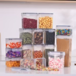Cutii de depozitare alimente, Flippy, Set din 15 Cutii pentru Condimente, Cereale, Cutii pentru Bucatarie, din Plastic PP, Cutii Alimentare, Diferite Dimensiuni, Transparente - imagine 5