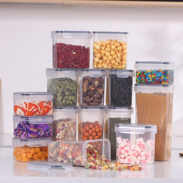Cutii de depozitare alimente, Flippy, Set din 15 Cutii pentru Condimente, Cereale, Cutii pentru Bucatarie, din Plastic PP, Cutii Alimentare, Diferite Dimensiuni, Transparente - imagine 5