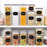 Cutii de depozitare alimente, Flippy, Set din 16 Cutii pentru Condimente, Cereale, Cutii pentru Bucatarie, din Plastic PP, Cutii Alimentare, Diferite Dimensiuni, Transparente - imagine 2