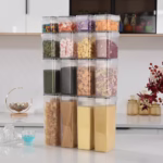 Cutii de depozitare alimente, Flippy, Set din 16 Cutii pentru Condimente, Cereale, Cutii pentru Bucatarie, din Plastic PP, Cutii Alimentare, Diferite Dimensiuni, Transparente - imagine 3