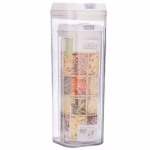 Cutii de Depozitare Alimente, Flippy, Set din 2 Cutii de tip Container, Recipiente pentru Cereale in Bucatarie, 1.2 L-10x30.5 cm, 2.5 L-12.5x12.5x36.5 cm, Transparente cu Capac Alb