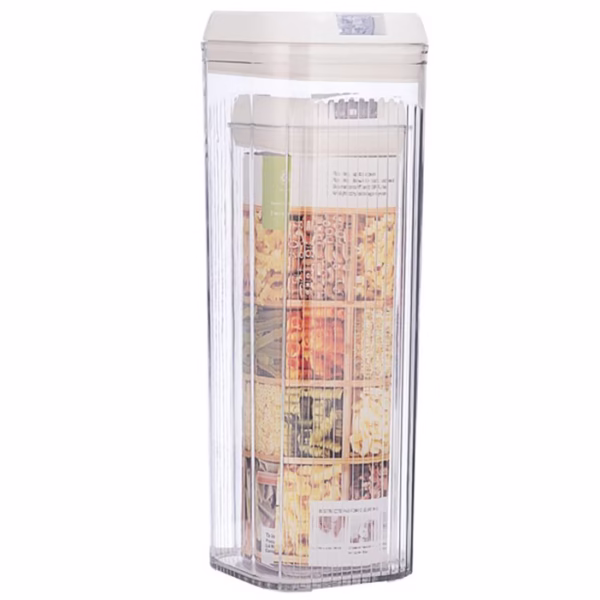 Cutii de Depozitare Alimente, Flippy, Set din 2 Cutii de tip Container, Recipiente pentru Cereale in Bucatarie, 1.2 L-10x30.5 cm, 2.5 L-12.5x12.5x36.5 cm, Transparente cu Capac Alb - imagine 1