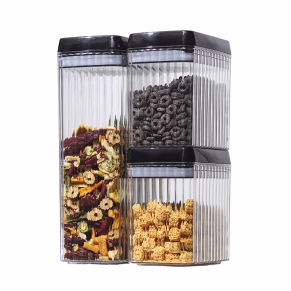 cutii-de-depozitare-alimente-flippy-set-din-3-cutii-de-tip-container-recipiente-pentru-cereale-in-bu-main-6815fc4705473 Set 3 Recipiente din Plastic, Flippy, pentru Alimente/Obiecte, Inchidere Ermetica, Textura Ondulata, 2 x 1.5l, 1 x 3.3 l, Transparent - imagine 1
