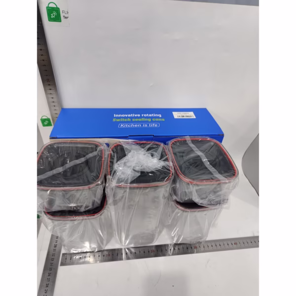Cutii de Depozitare Alimente, Flippy, Set din 5 Cuti de tip Container, Recipiente pentru Cereale in Bucatarie,  Transparente cu Capac Negru - imagine 4