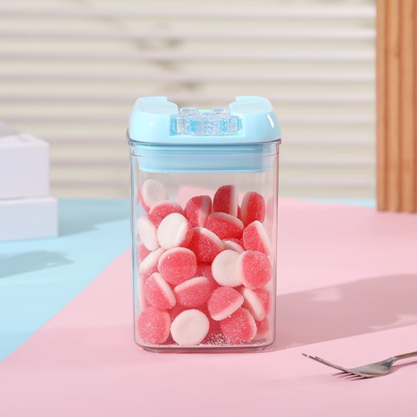 Set 5 Cutii de Depozitare Alimente, Flippy, 1 x 500ml, 2 x 800ml, 1 x 1200ml, 1 x 1900ml, Capac Albastru, din PP+PET, Inchidere Ermetica, Transparent - imagine 7