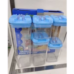 Set 5 Cutii de Depozitare Alimente, Flippy, 1 x 500ml, 2 x 800ml, 1 x 1200ml, 1 x 1900ml, Capac Albastru, din PP+PET, Inchidere Ermetica, Transparent - imagine 9