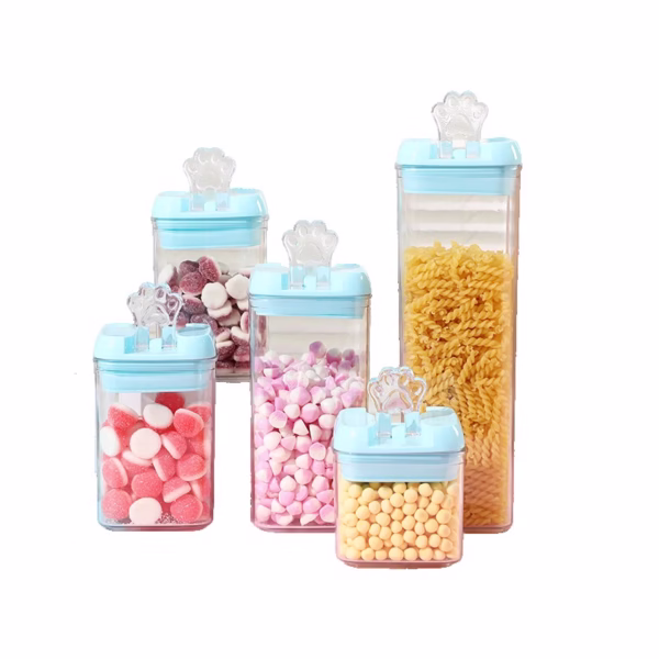 Set 5 Cutii de Depozitare Alimente, Flippy, 1 x 500ml, 2 x 800ml, 1 x 1200ml, 1 x 1900ml, Capac Albastru, din PP+PET, Inchidere Ermetica, Transparent - imagine 1