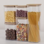 Cutii de Depozitare Alimente, Flippy, Set din 5 Cutii de tip Container, Cutii pentru Cereale, din Plastic, Capac din Bambuc, 1pc 0.5 l. 2pc 0.8 l, 2pc 1.2 l, 1pc 1.9 l,  Transparente - imagine 2