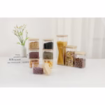 Cutii de Depozitare Alimente, Flippy, Set din 5 Cutii de tip Container, Cutii pentru Cereale, din Plastic, Capac din Bambuc, 1pc 0.5 l. 2pc 0.8 l, 2pc 1.2 l, 1pc 1.9 l,  Transparente - imagine 4