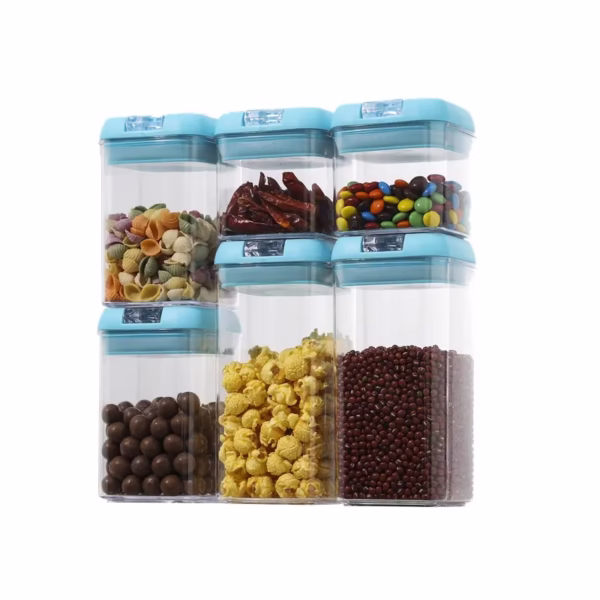 Set 6 Cutii de Depozitare Alimente, Flippy, 2 x 500ml, 2 x 800ml, 2 x 1200ml, Capac Albastru, din PP+PET, Inchidere Ermetica, Transparent - imagine 1