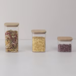 Cutii de Depozitare Alimente, Flippy, Set din 6 Cutii de tip Container, Cutii pentru Cereale, din Plastic, Capac din Bambuc, 2pc 0.5 l. 2pc 0.8 l, 2pc 1.2 l, Transparente - imagine 3