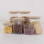 Cutii de Depozitare Alimente, Flippy, Set din 6 Cutii de tip Container, Cutii pentru Cereale, din Plastic, Capac din Bambuc, 2pc 0.5 l. 2pc 0.8 l, 2pc 1.2 l, Transparente - imagine 4