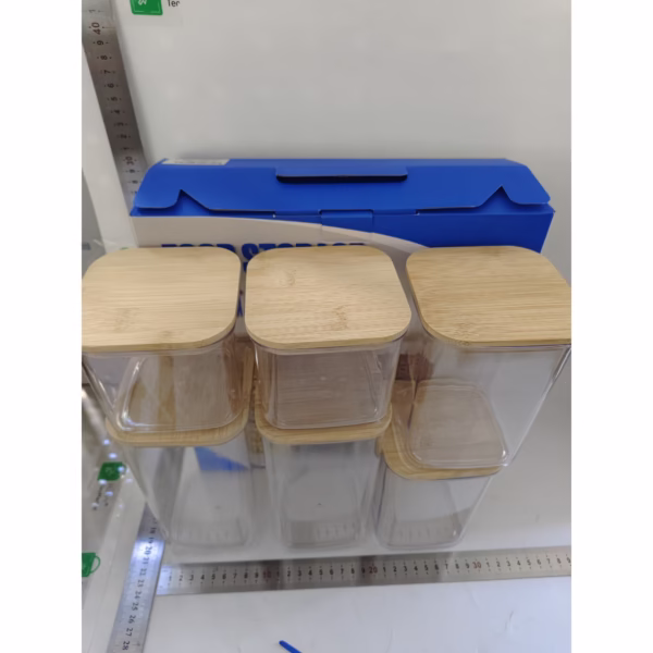 Cutii de Depozitare Alimente, Flippy, Set din 6 Cutii de tip Container, Cutii pentru Cereale, din Plastic, Capac din Bambuc, 2pc 0.5 l. 2pc 0.8 l, 2pc 1.2 l, Transparente - imagine 7