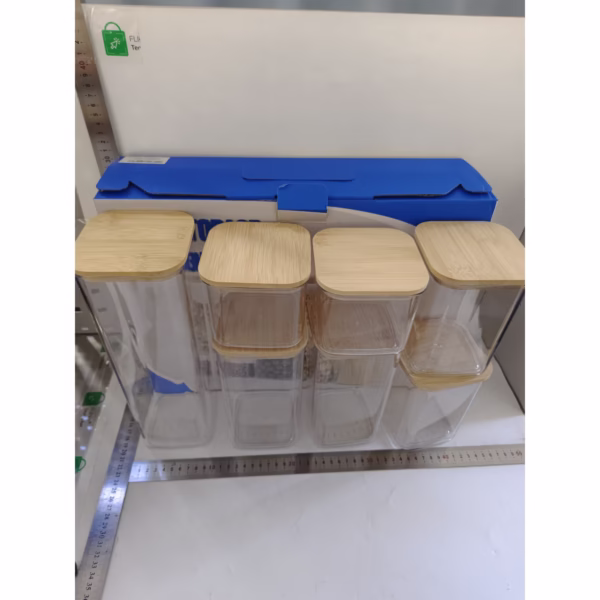 Cutii de Depozitare Alimente, Flippy, Set din 7 Cutii de tip Container, Cutii pentru Cereale, din Plastic, Capac din Bambuc, 2pc 0.5 l, 2pc 0.8 l, 2pc 1.2 l, 1pc 2.5 l, Transparente - imagine 4