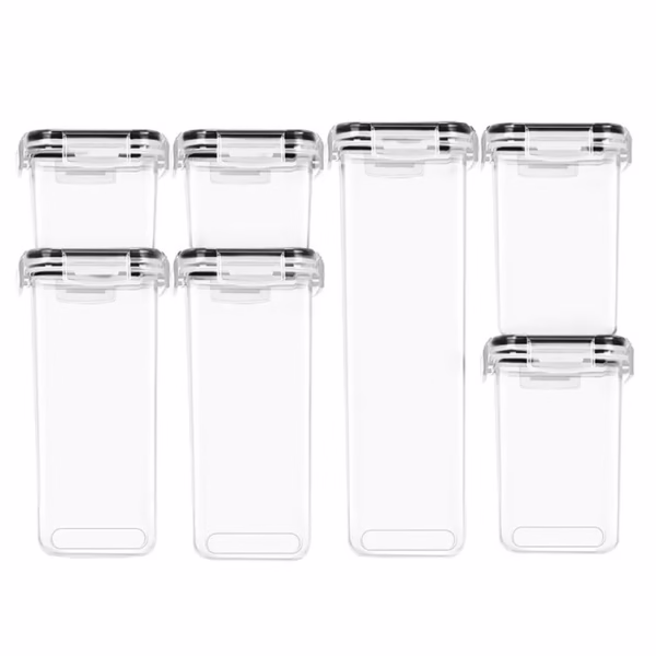 Cutii de depozitare alimente, Flippy, Set din 7 Cutii pentru Condimente, Cereale, Cutii pentru Bucatarie, din Plastic PP, Cutii Alimentare, Diferite Dimensiuni, Transparente - imagine 3