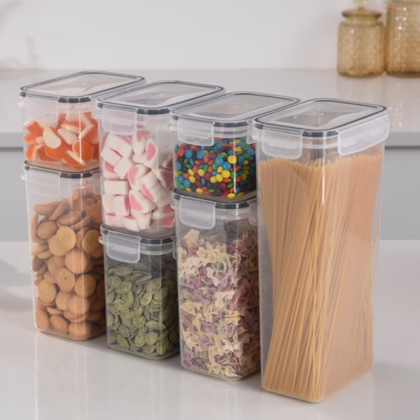 Cutii de depozitare alimente, Flippy, Set din 7 Cutii pentru Condimente, Cereale, Cutii pentru Bucatarie, din Plastic PP, Cutii Alimentare, Diferite Dimensiuni, Transparente - imagine 6