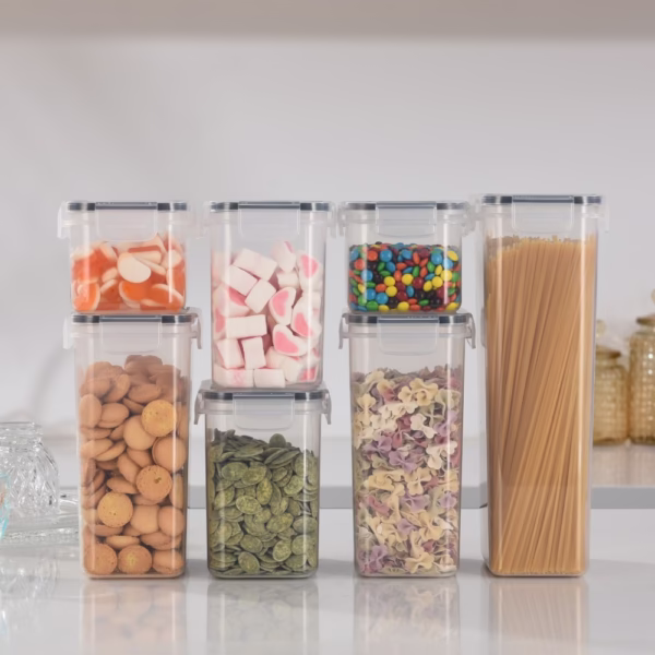 Cutii de depozitare alimente, Flippy, Set din 7 Cutii pentru Condimente, Cereale, Cutii pentru Bucatarie, din Plastic PP, Cutii Alimentare, Diferite Dimensiuni, Transparente - imagine 7