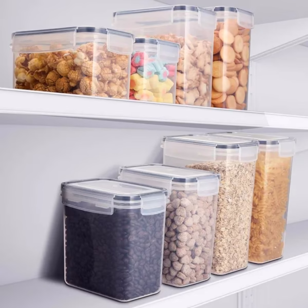 Cutii de depozitare alimente, Flippy, Set din 8 Cutii pentru Condimente, Cereale, Cutii pentru Bucatarie, din Plastic PP, Cutii Alimentare, Diferite Dimensiuni, Transparente - imagine 4