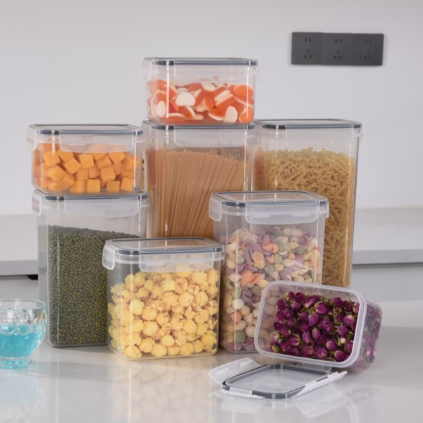 Cutii de depozitare alimente, Flippy, Set din 8 Cutii pentru Condimente, Cereale, Cutii pentru Bucatarie, din Plastic PP, Cutii Alimentare, Diferite Dimensiuni, Transparente - imagine 6