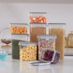 Cutii de depozitare alimente, Flippy, Set din 8 Cutii pentru Condimente, Cereale, Cutii pentru Bucatarie, din Plastic PP, Cutii Alimentare, Diferite Dimensiuni, Transparente - imagine 7