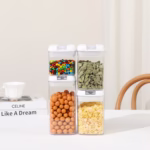 Cuutii de Depozitare Alimente, Flippy, Set din 4 Cutii pentru Condimente in Bucatarie, Cutii de tip Container, Diferite Dimensiuni, cu Capac Ermetic, din Plastic PP, Transparent - imagine 3