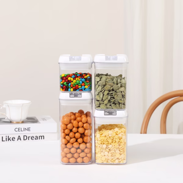 Cuutii de Depozitare Alimente, Flippy, Set din 4 Cutii pentru Condimente in Bucatarie, Cutii de tip Container, Diferite Dimensiuni, cu Capac Ermetic, din Plastic PP, Transparent - imagine 3
