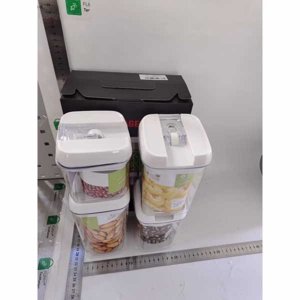 Cuutii de Depozitare Alimente, Flippy, Set din 4 Cutii pentru Condimente in Bucatarie, Cutii de tip Container, Diferite Dimensiuni, cu Capac Ermetic, din Plastic PP, Transparent - imagine 4