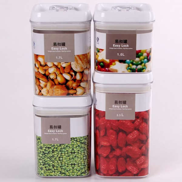 Cuutii de Depozitare Alimente, Flippy, Set din 4 Cutii pentru Condimente in Bucatarie, Cutii de tip Container, Diferite Dimensiuni, cu Capac Ermetic, din Plastic PP, Transparent - imagine 1