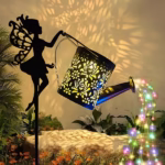Decor Ornament pentru Gradina, Flippy, Decoratiune pentru Gradina, Model Zana cu Stropitoare, Lumini LED Alb Cald, Inaltime 63 cm, Negru - imagine 2