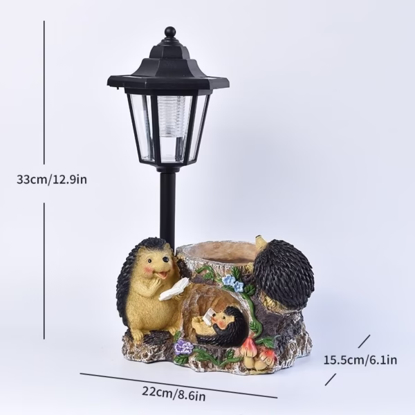 Lampa Solara Decorativa pentru Gradina, Flippy, Decoratiune pentru Gradina cu Lumini LED, Dimensiuni aprox 33 x 22 x 15.5 cm, Incarcare solara, Model 3 Arici, Negru - imagine 2
