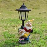 Lampa Solara Decorativa pentru Gradina, Flippy, Decoratiune pentru Gradina cu Lumini LED, Dimensiuni aprox 31.5 x 12 x 13 cm, Incarcare solara, Model 2 Spiridusi, Negru - imagine 2