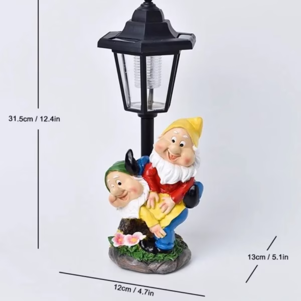 Lampa Solara Decorativa pentru Gradina, Flippy, Decoratiune pentru Gradina cu Lumini LED, Dimensiuni aprox 31.5 x 12 x 13 cm, Incarcare solara, Model 2 Spiridusi, Negru - imagine 3