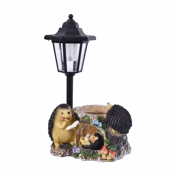 Lampa Solara Decorativa pentru Gradina, Flippy, Decoratiune pentru Gradina cu Lumini LED, Dimensiuni aprox 33 x 22 x 15.5 cm, Incarcare solara, Model 3 Arici, Negru - imagine 1