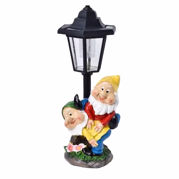 Lampa Solara Decorativa pentru Gradina, Flippy, Decoratiune pentru Gradina cu Lumini LED, Dimensiuni aprox 31.5 x 12 x 13 cm, Incarcare solara, Model 2 Spiridusi, Negru - imagine 1