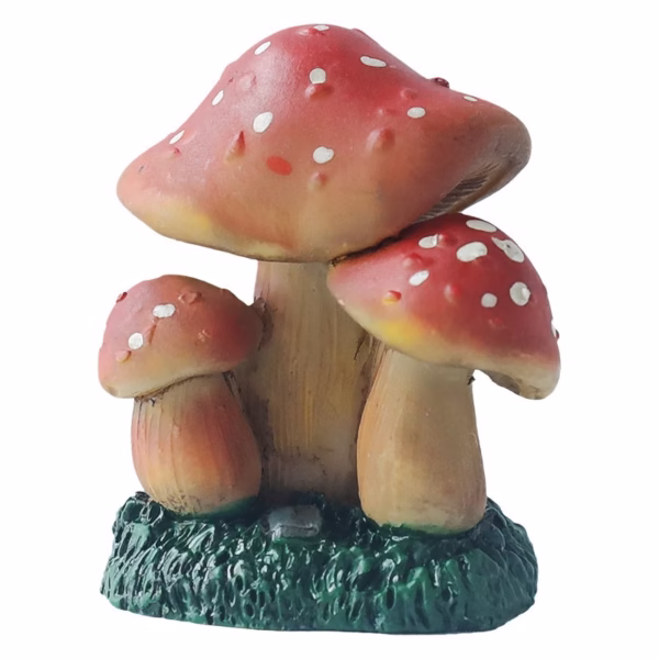 Decoratiune Ornament pentru Ghiveci, Flippy, Decoratiune pentru Gradina, Model 1 Ciuperci Rosii cu Buline Albe, 3.1 x 4 cm, Rosu - imagine 1