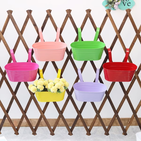 Decoratiune pentru ghivece cu flori, Flippy, Model Galeata suspendata din fier, diverse culori, 28 cm - imagine 1