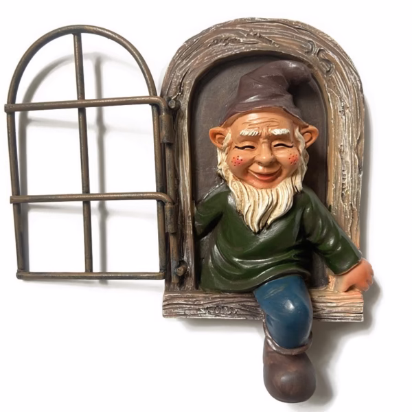 Decoratiune pentru Gradina, Flippy, Model Elf pentru Pom, Statuie pentru Gradina din Rasina, Decor pentru Gradina, Elf, 14.5 x 8 x 15 cm, Maro - imagine 1