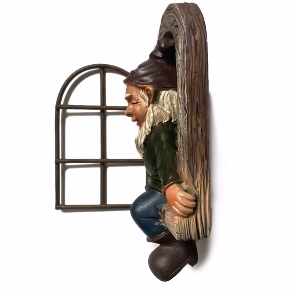 Decoratiune pentru Gradina, Flippy, Model Elf pentru Pom, Statuie pentru Gradina din Rasina, Decor pentru Gradina, Elf, 14.5 x 8 x 15 cm, Maro - imagine 3