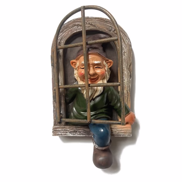 Decoratiune pentru Gradina, Flippy, Model Elf pentru Pom, Statuie pentru Gradina din Rasina, Decor pentru Gradina, Elf, 14.5 x 8 x 15 cm, Maro - imagine 4