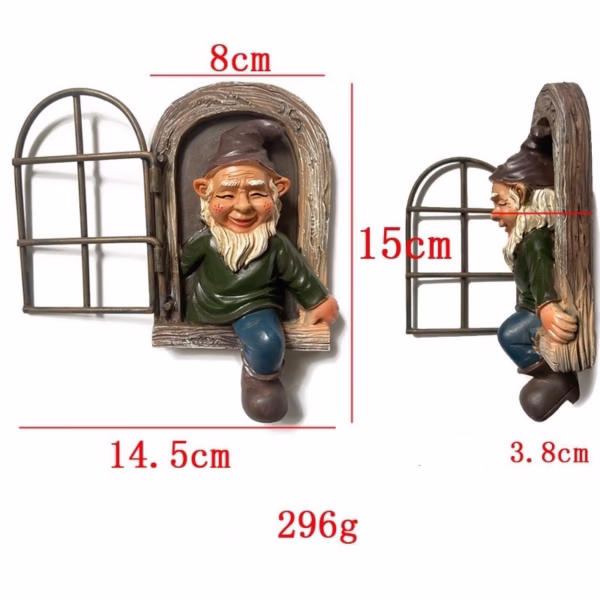 Decoratiune pentru Gradina, Flippy, Model Elf pentru Pom, Statuie pentru Gradina din Rasina, Decor pentru Gradina, Elf, 14.5 x 8 x 15 cm, Maro - imagine 5