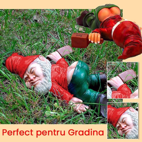 Decoratiune pentru Gradina, Flippy, Model Pitic de Gradina Beat, Statuie Amuzanta pentru Gradina, Decor pentru Gradina, Gnom Beat, 12 cm, Rosu - imagine 2