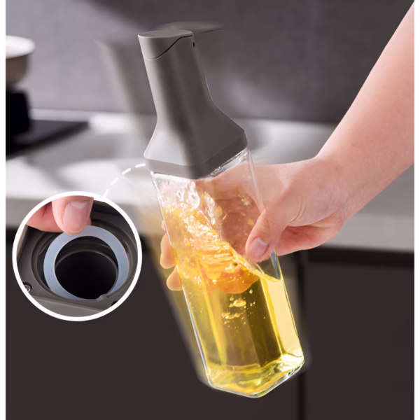 Dispenser pentru Ulei, Flippy, Deschidere si Inchidere Automata a Rezervorul, cu Inductie Gravitationala, 500 ml, 29.5x6x6 cm, Gri - imagine 10